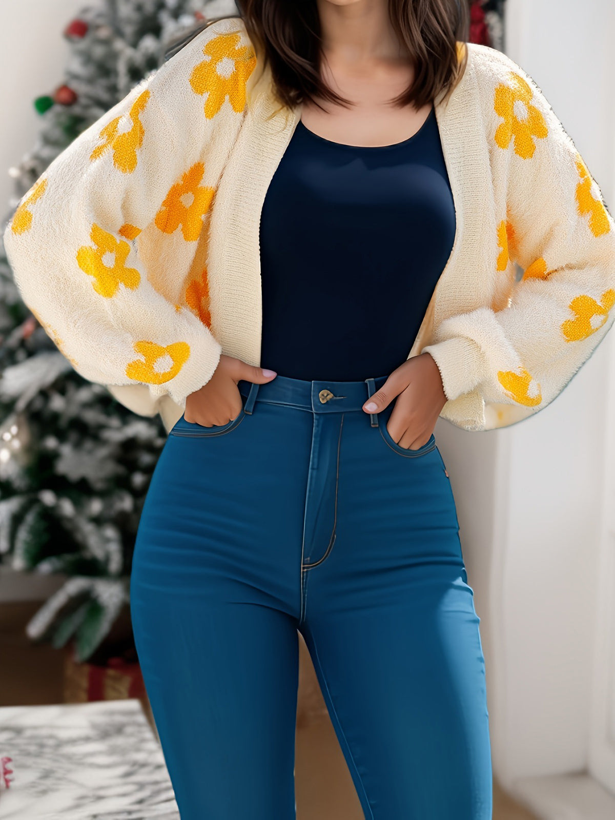 ✨Le Cardigan le plus vendu en 2025✨ | Cardigan Femme Léger en Maille Ouverte Florale Automne/Hiver