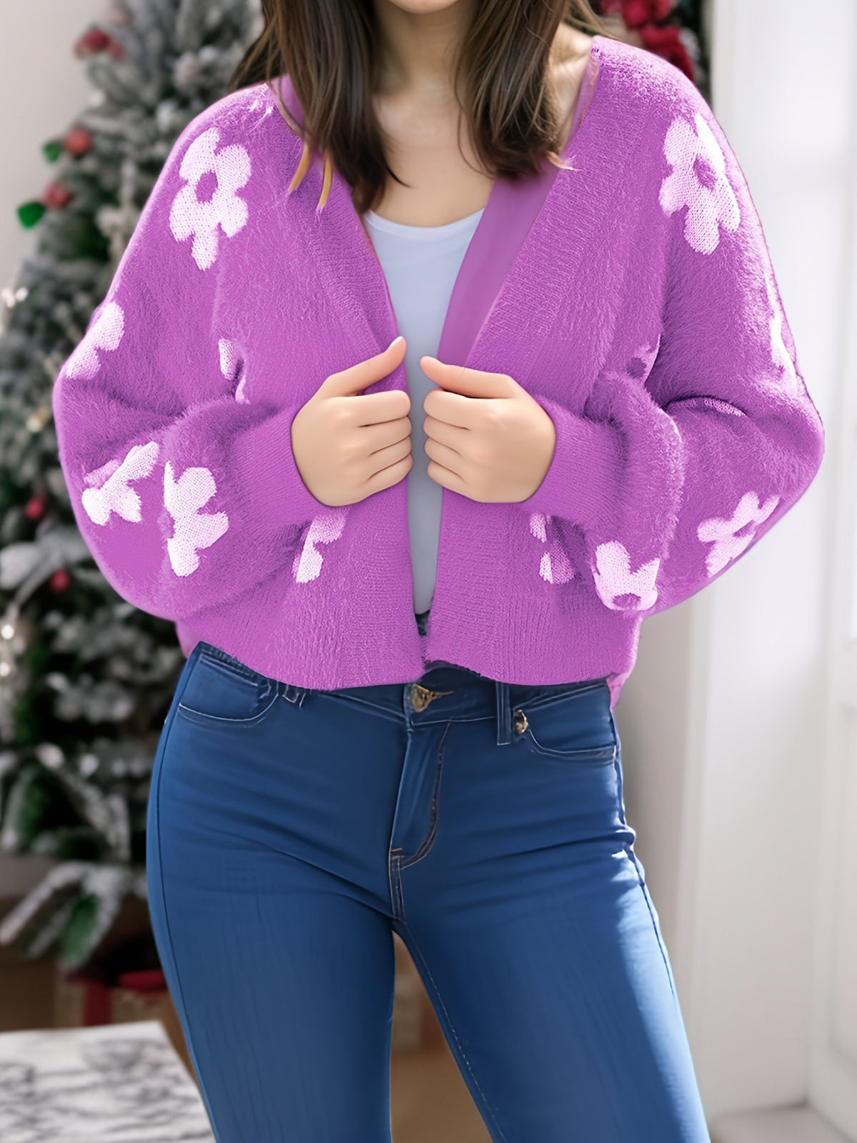 ✨Le Cardigan le plus vendu en 2025✨ | Cardigan Femme Léger en Maille Ouverte Florale Automne/Hiver