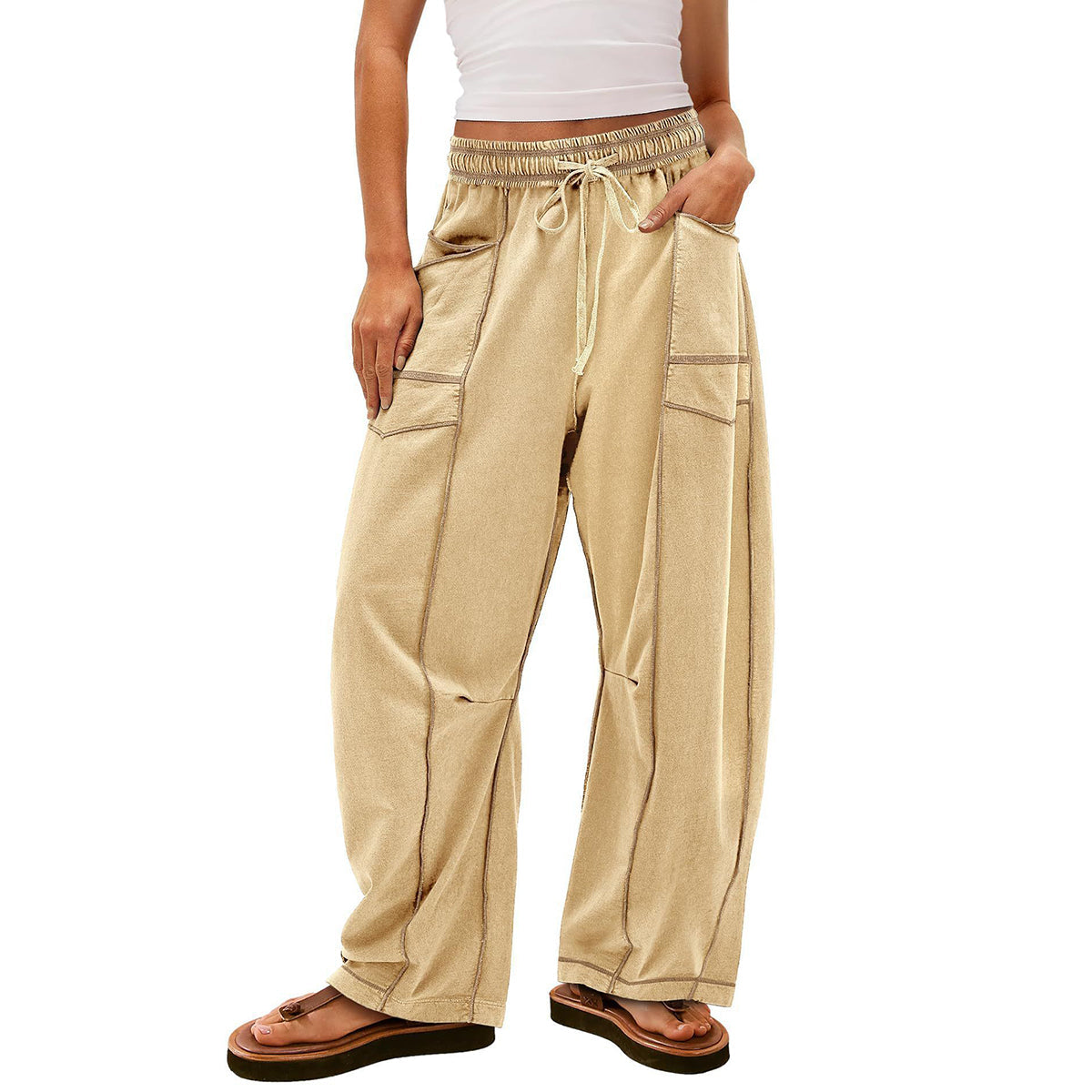 🔥Dernier jour : 69 % de réduction🔥Pantalon ample femme Baggy Barrel, large, de survêtement avec cordon de serrage et poches