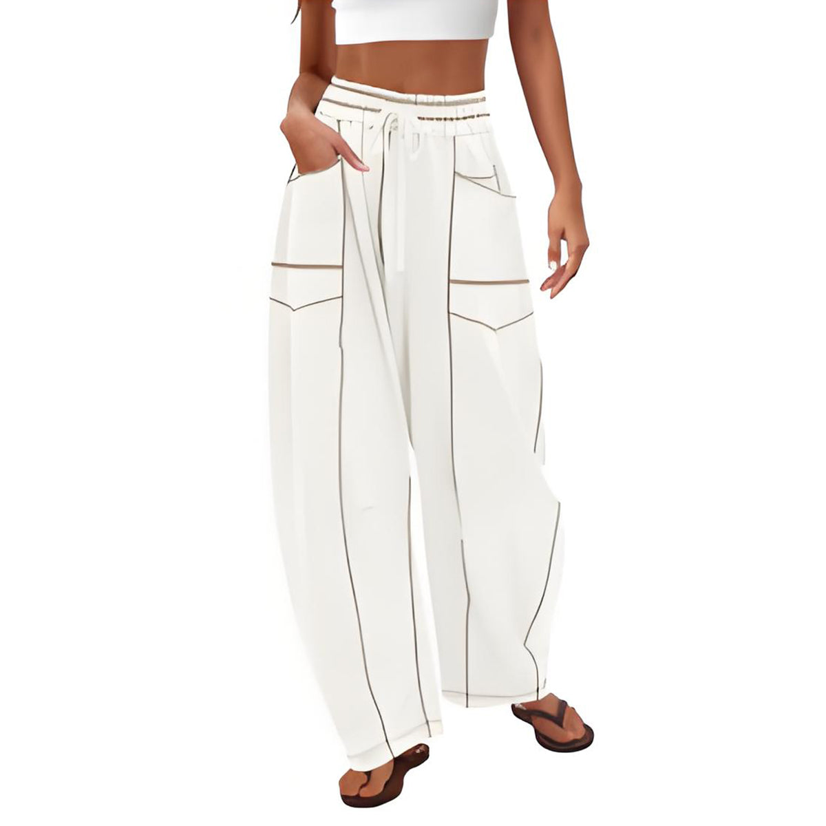 🔥Dernier jour : 69 % de réduction🔥Pantalon ample femme Baggy Barrel, large, de survêtement avec cordon de serrage et poches