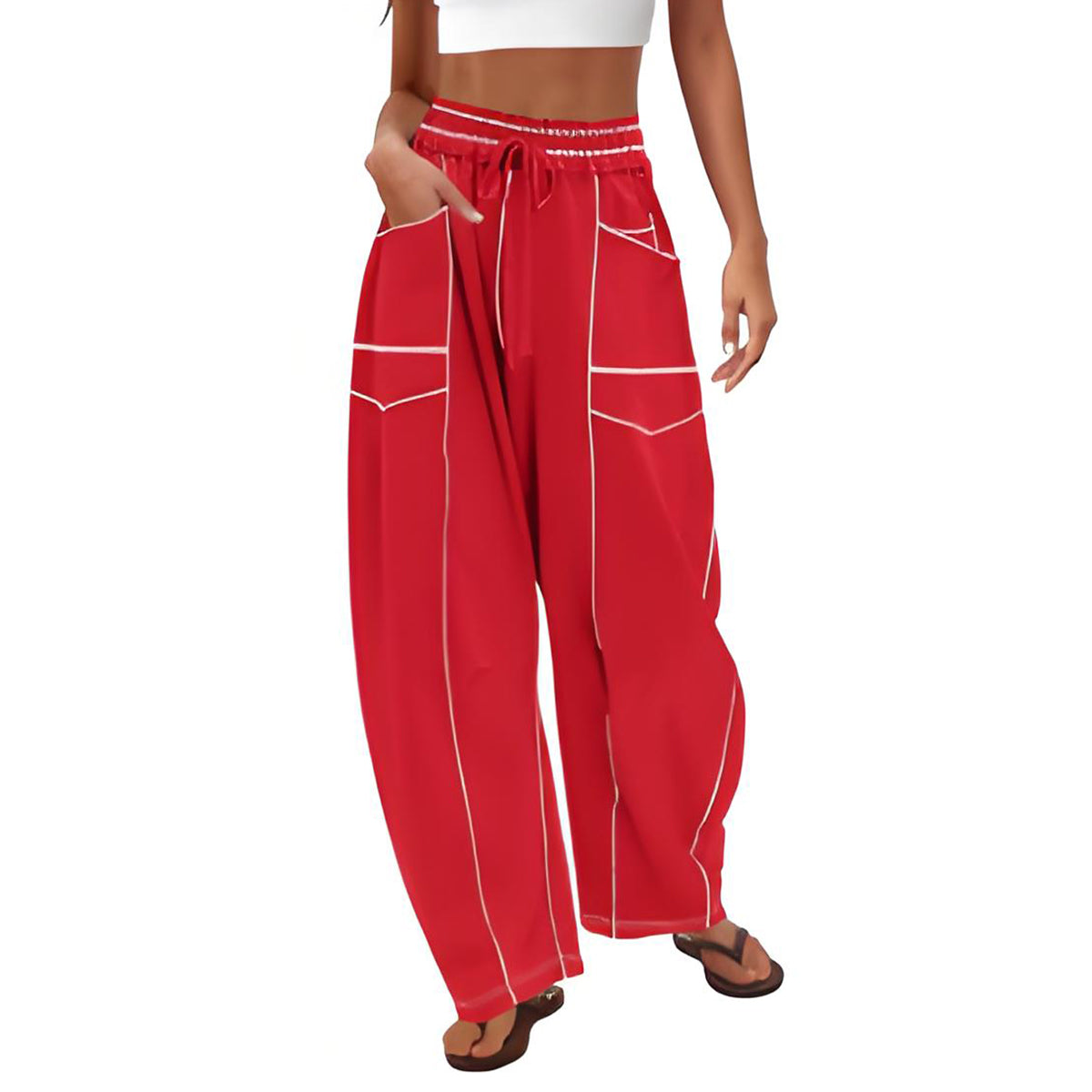 🔥Dernier jour : 69 % de réduction🔥Pantalon ample femme Baggy Barrel, large, de survêtement avec cordon de serrage et poches