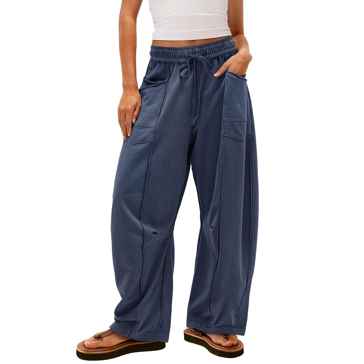 🔥Dernier jour : 69 % de réduction🔥Pantalon ample femme Baggy Barrel, large, de survêtement avec cordon de serrage et poches