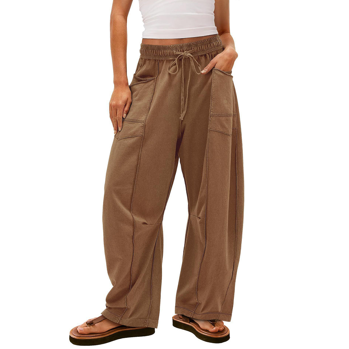 🔥Dernier jour : 69 % de réduction🔥Pantalon ample femme Baggy Barrel, large, de survêtement avec cordon de serrage et poches