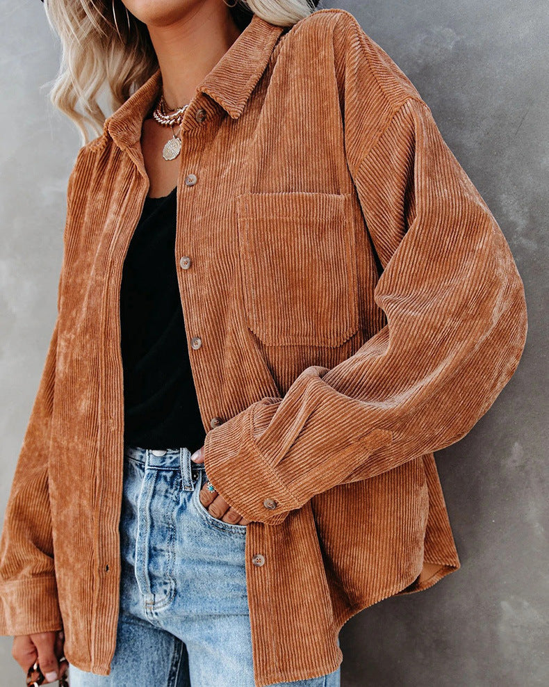 Chemisier décontracté vintage en velours à manches longues pour femme automne/hiver