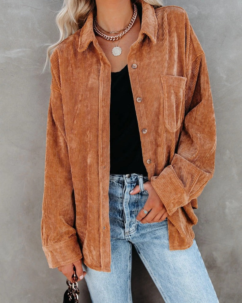 Chemisier décontracté vintage en velours à manches longues pour femme automne/hiver