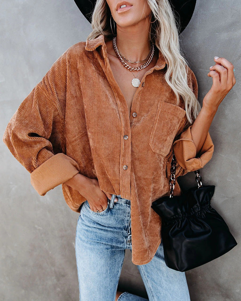 Chemisier décontracté vintage en velours à manches longues pour femme automne/hiver