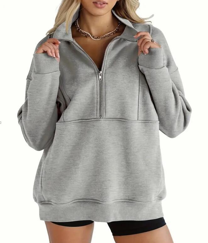 ✨Haut-1 Pull 2025✨ Sweat-shirt ample à col, demi-zip et manches longues pour femmes, collection automne/hiver