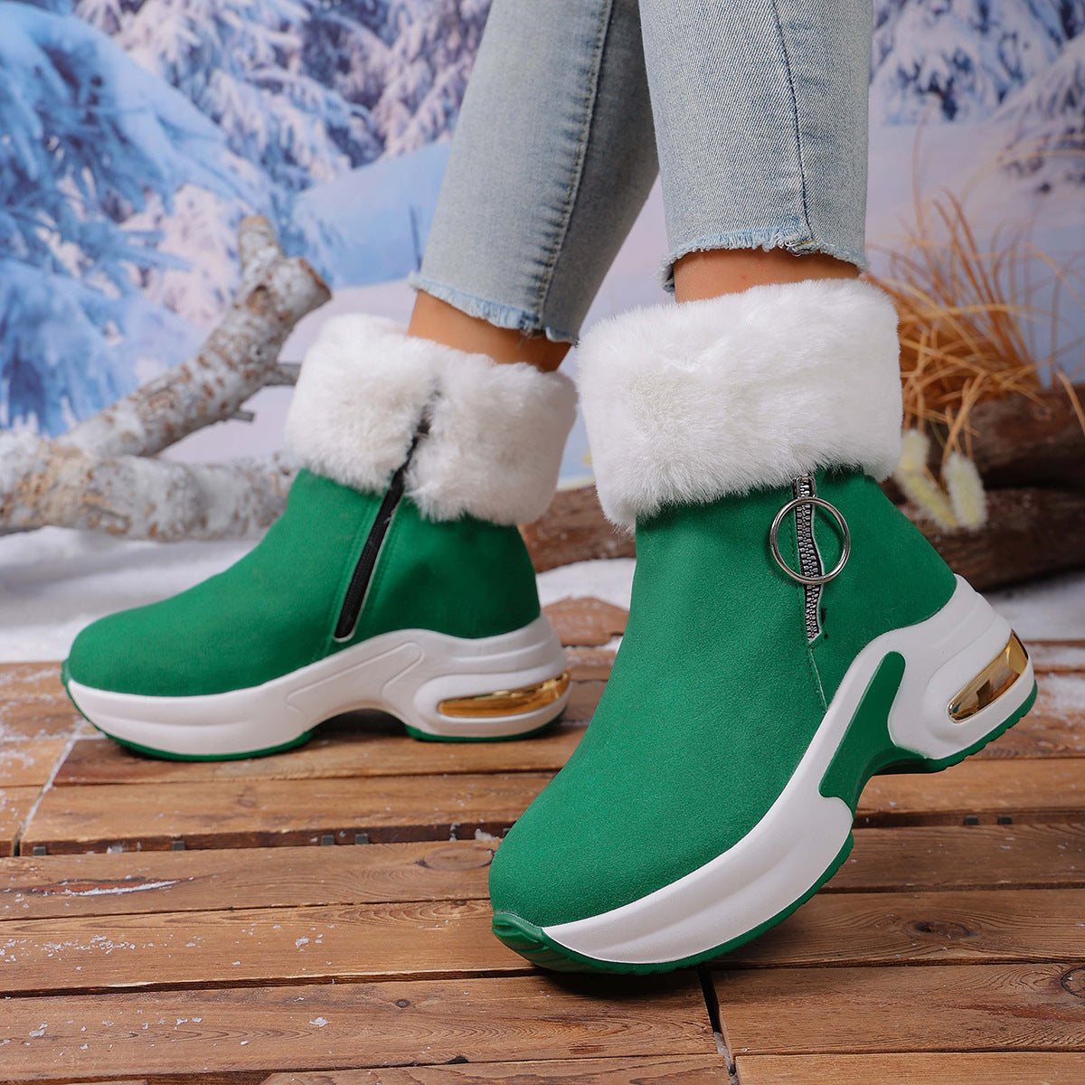 Bottes de neige chaudes doublées polaire avec fermeture éclair latérale pour femme