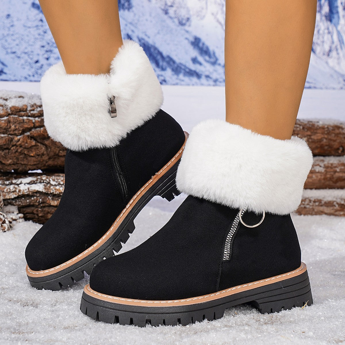 Bottes de neige chaudes doublées polaire avec fermeture éclair latérale pour femme
