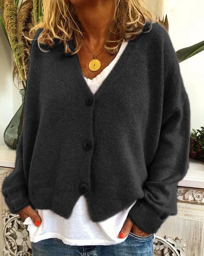 Cardigan Chic Femme Col V Boutonné Automne/Hiver