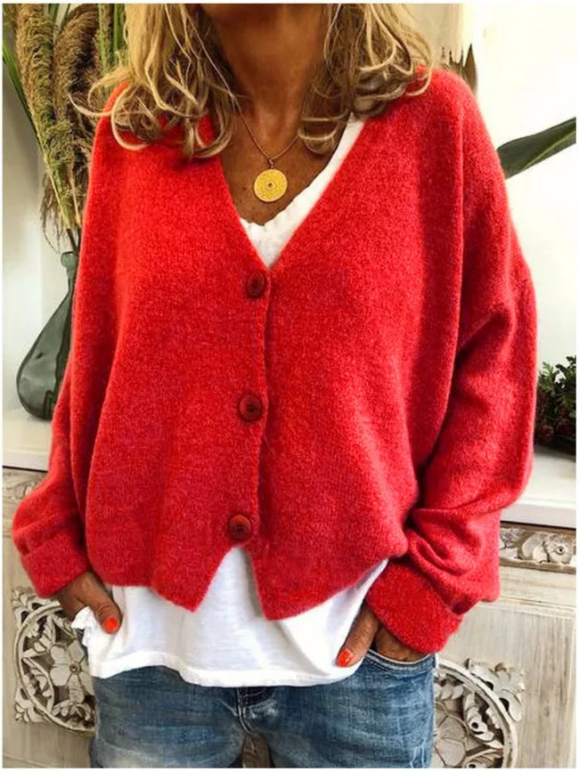 Cardigan Chic Femme Col V Boutonné Automne/Hiver