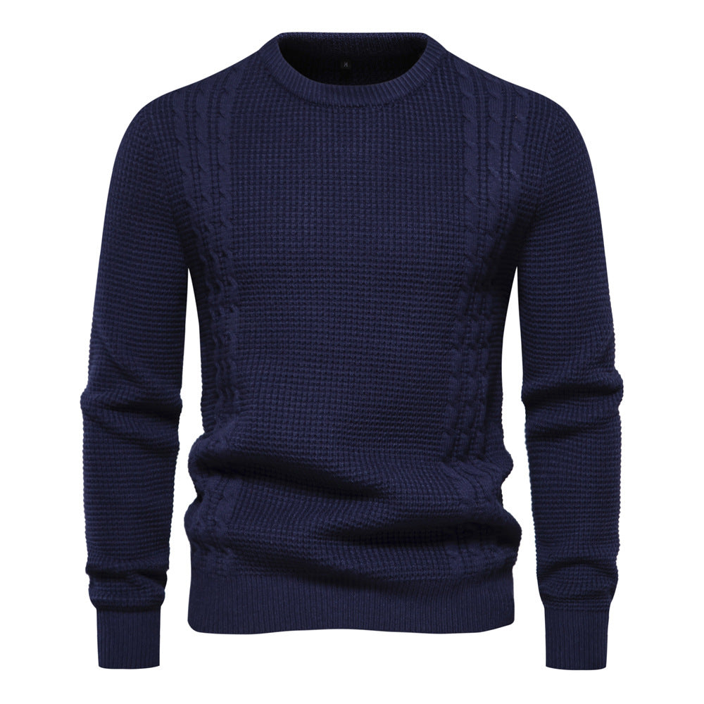 Pull décontracté chaud légèrement extensible à col rond pour homme