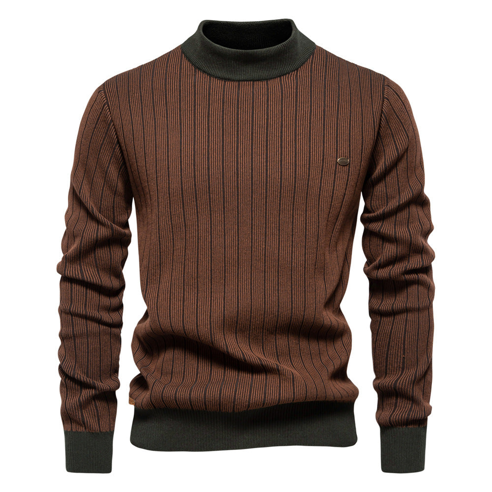 Pull en tricot rayé à col montant pour homme
