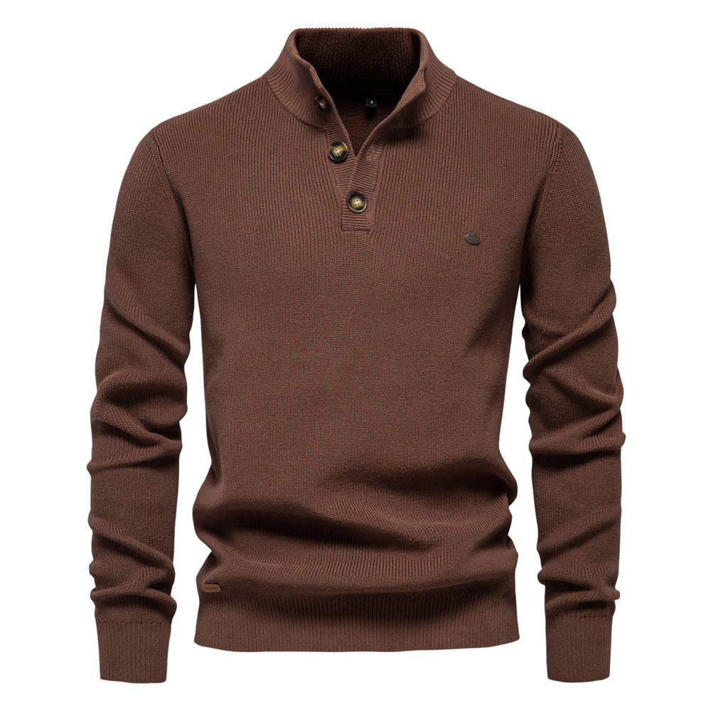 Pull en coton à col montant et boutons pour homme