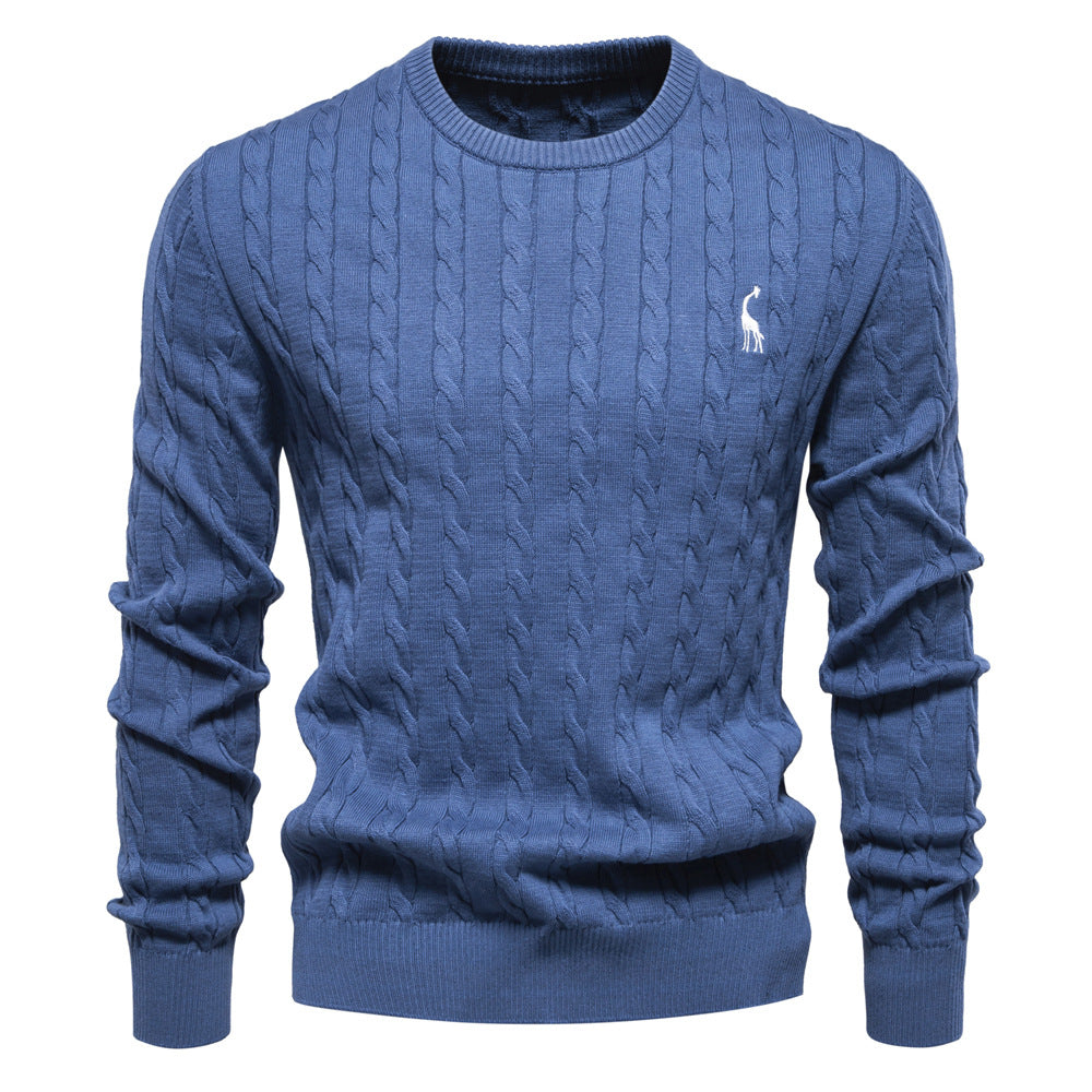 Pull col rond pour homme avec broderie girafe à motif torsadé