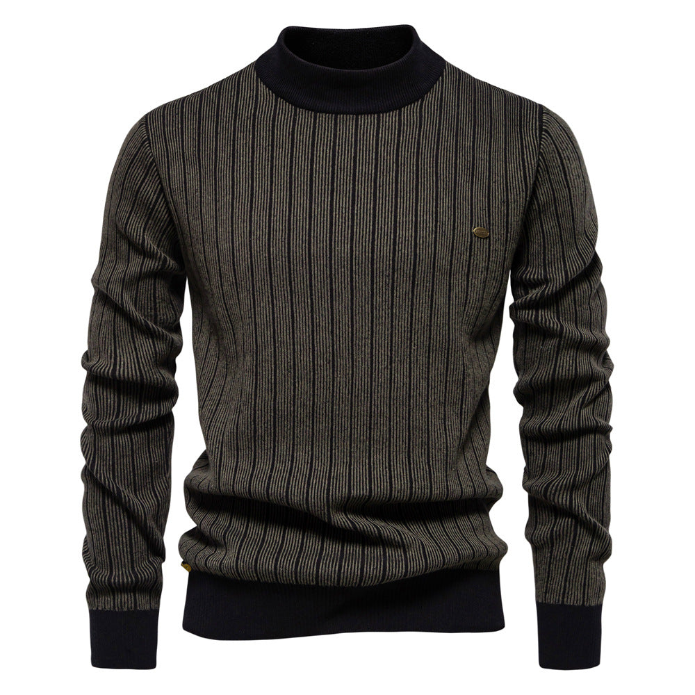 Pull en tricot rayé à col montant pour homme