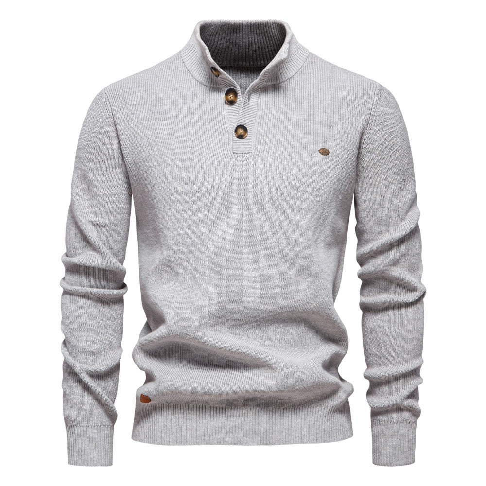 Pull en coton à col montant et boutons pour homme