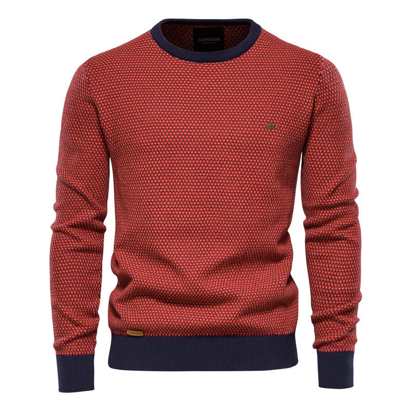 Pull décontracté chaud en coton contrastant à col rond pour homme