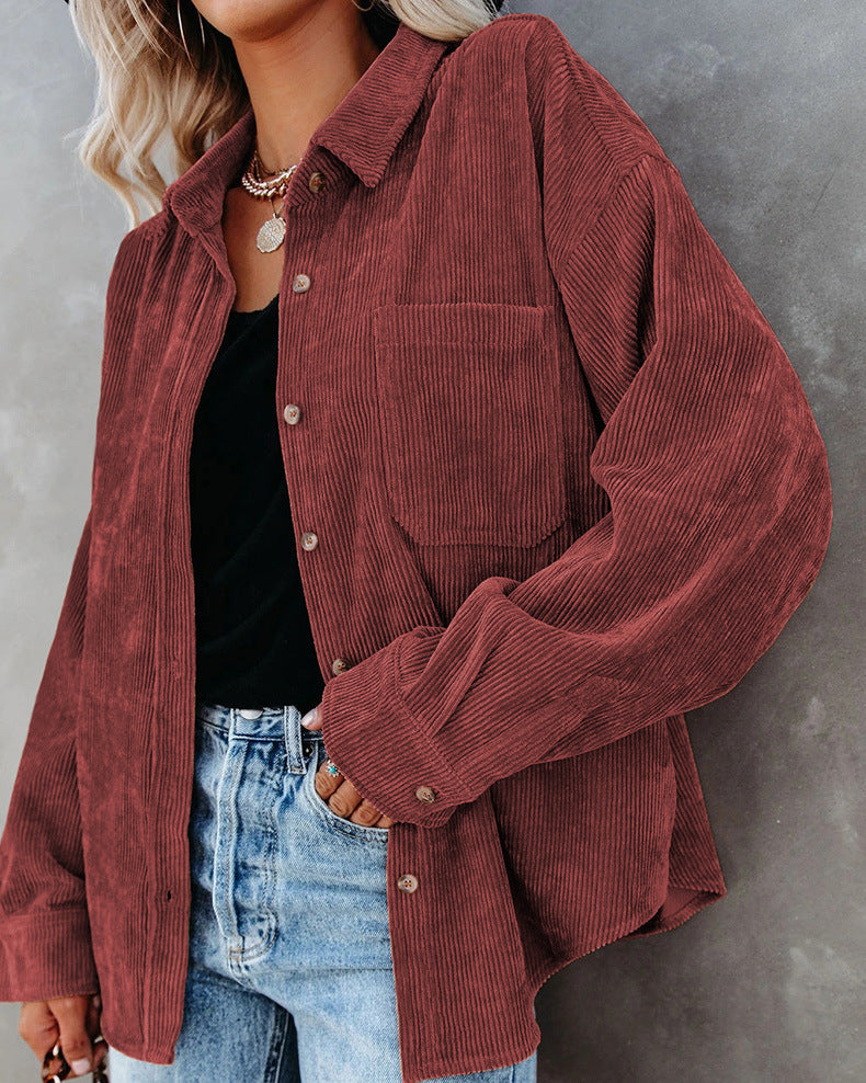 Chemisier décontracté vintage en velours à manches longues pour femme automne/hiver
