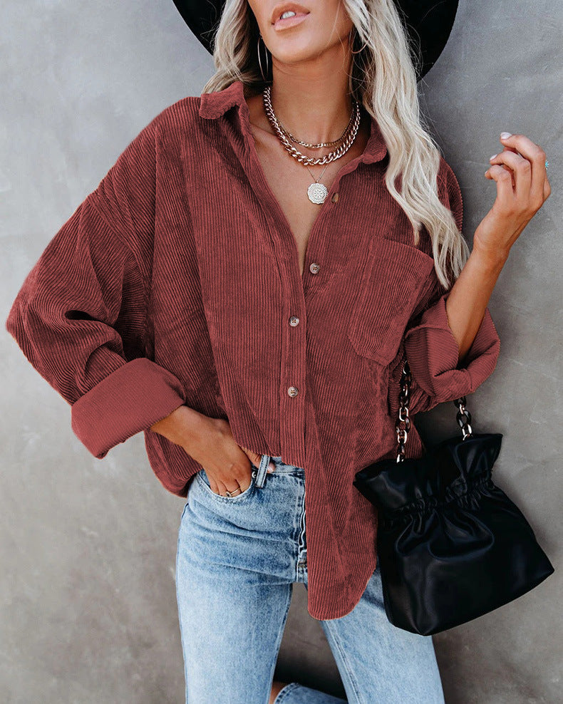Chemisier décontracté vintage en velours à manches longues pour femme automne/hiver