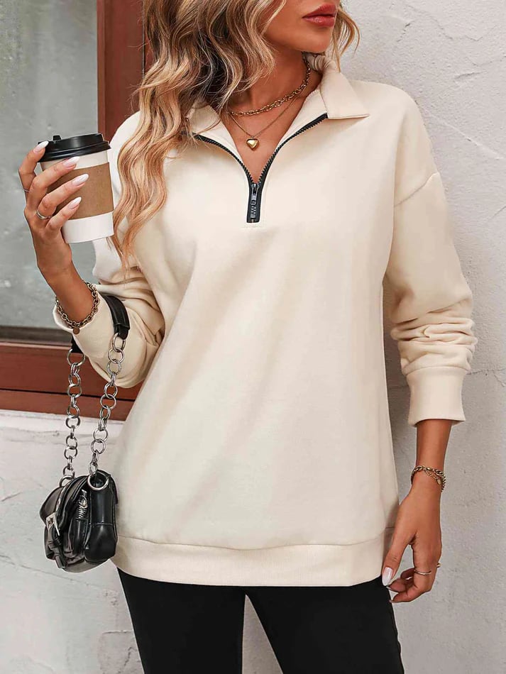 ✨Pull Best-1 en promotion✨Sweat-shirt Femme Zippé Épaules Tombantes Automne/Hiver