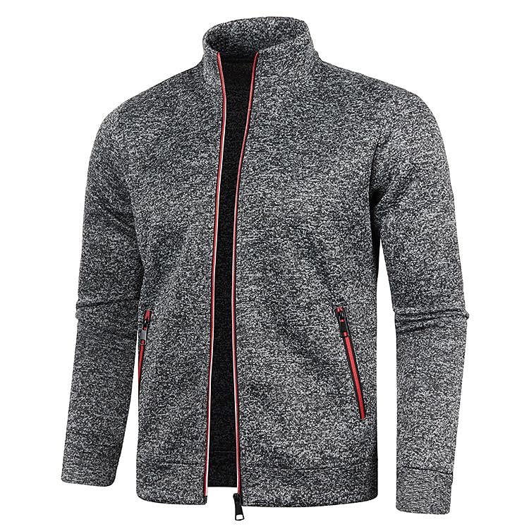 Cardigan col montant pour homme, pull en polaire fine à manches longues
