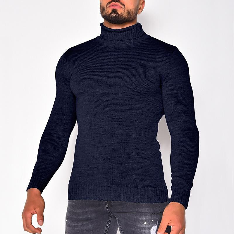 Pull col roulé homme en tricot uni basique