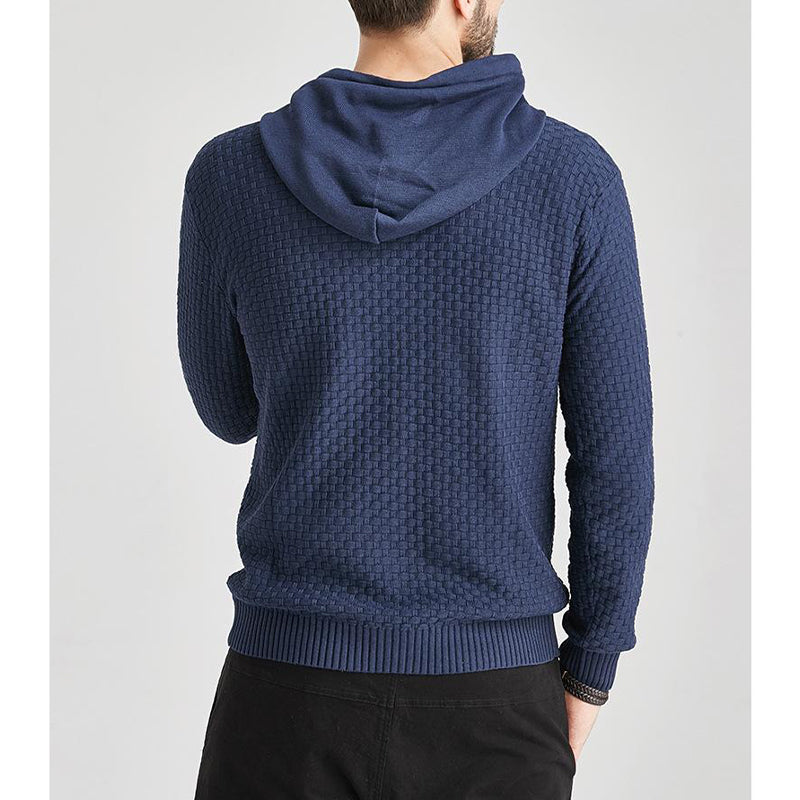 Pull homme à capuche en jacquard motif carreaux style basique vintage