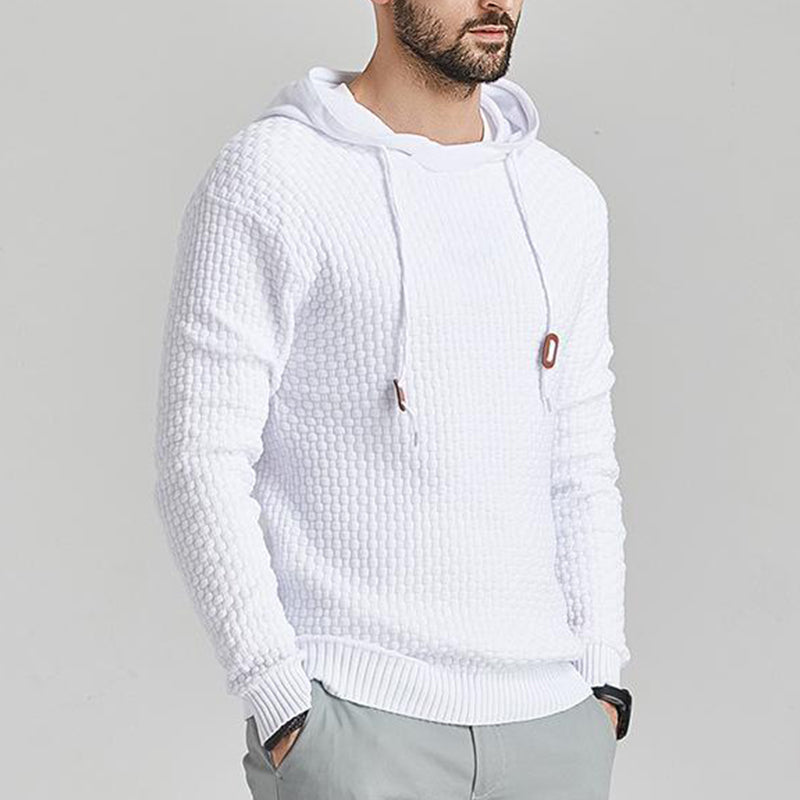 Pull homme à capuche en jacquard motif carreaux style basique vintage