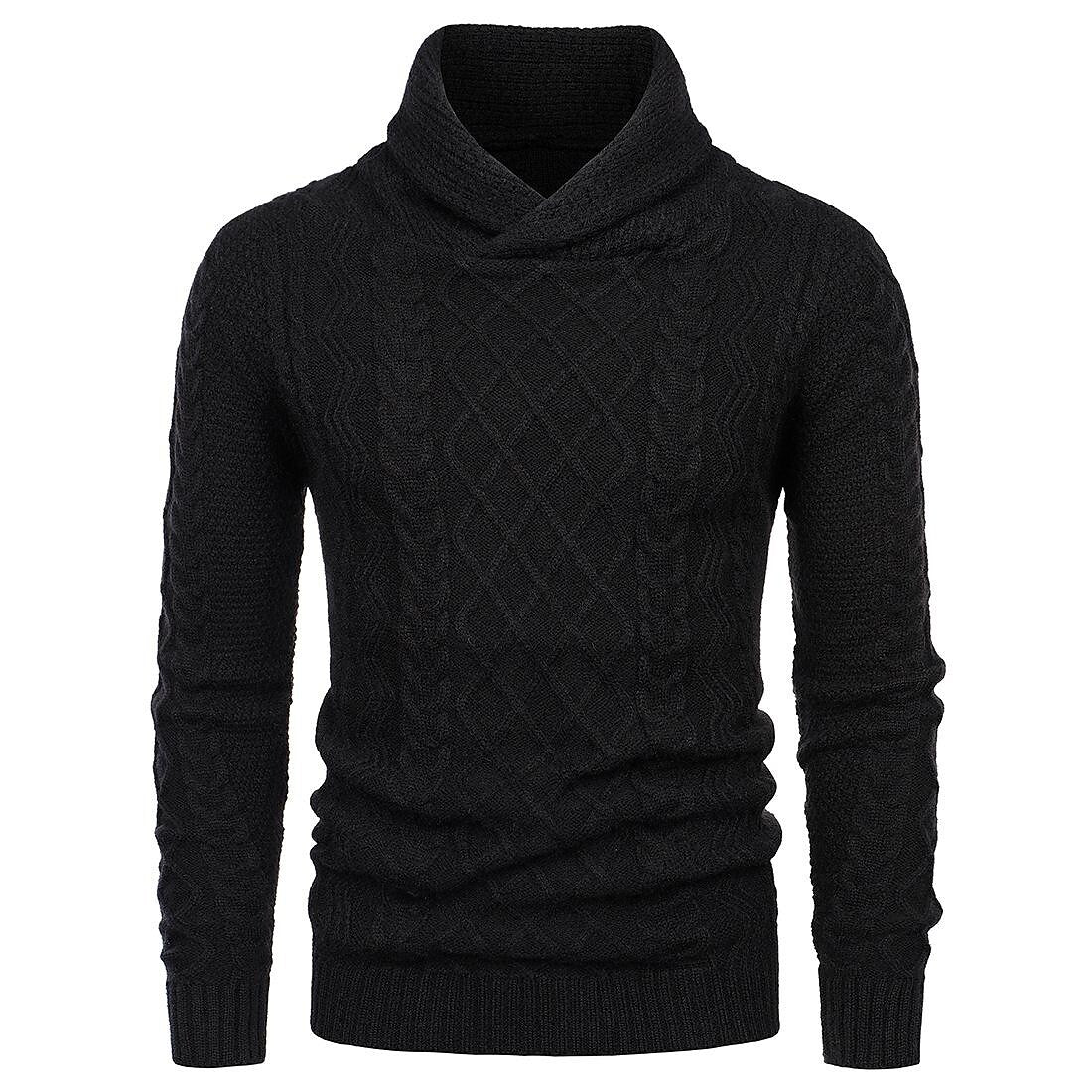 Pull Décontracté Homme Col Châle en Maille Torsadée Coupe Slim Manches Longues