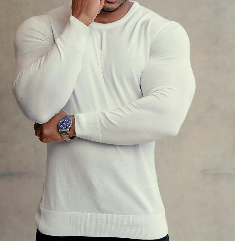 Pull-over basique à col rond et maille unie pour homme