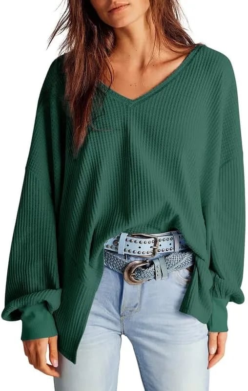🔥Soldes de début d'automne -69 % DE RÉDUCTION Aujourd'hui🔥Hauts en tricot gaufré pour femme Manches longues lanterne Chemisiers décontractés