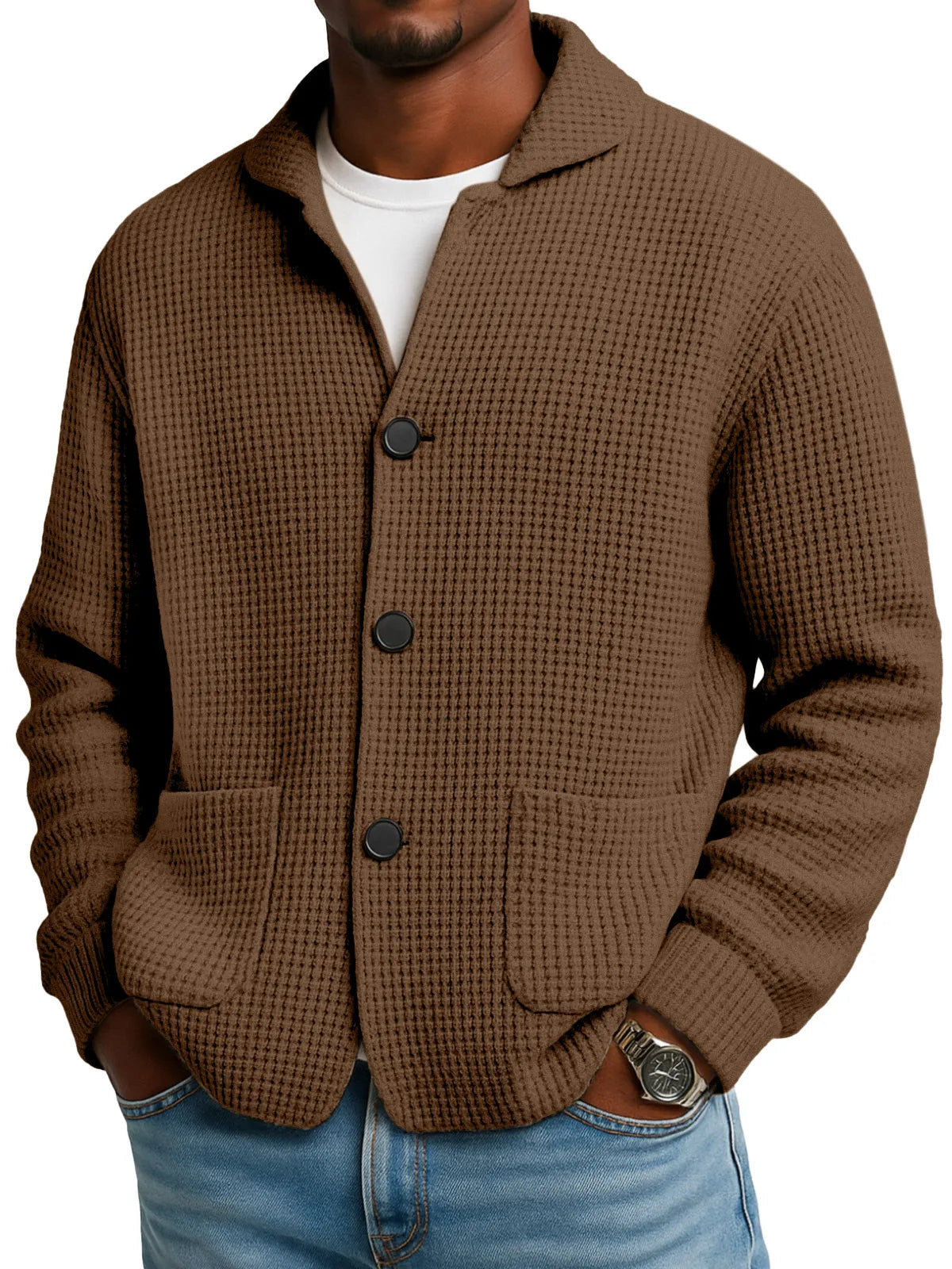 Veste pull en maille unie à col montant pour l'automne et l'hiver