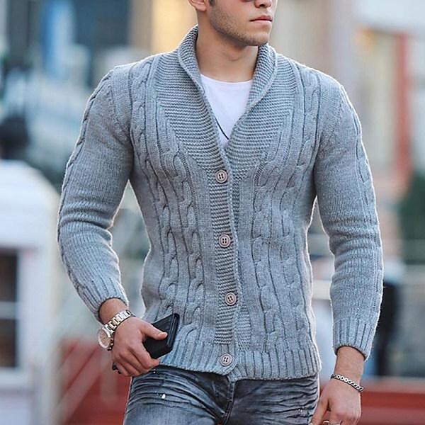 Cardigan en maille unie à col châle et boutonnage pour homme