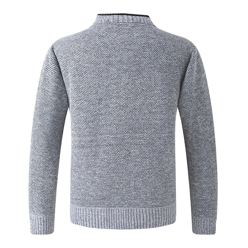 Cardigan boutonné col V en maille pour homme avec doublure en flanelle et poches