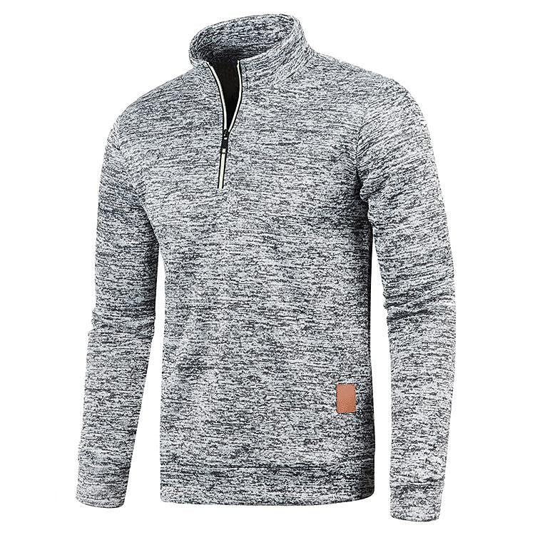 Pull polaire fin pour homme à col montant et demi-zip, manches longues