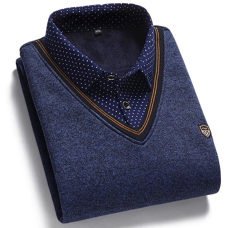 Pull en tricot pour homme, faux deux pièces, en polaire et patchwork