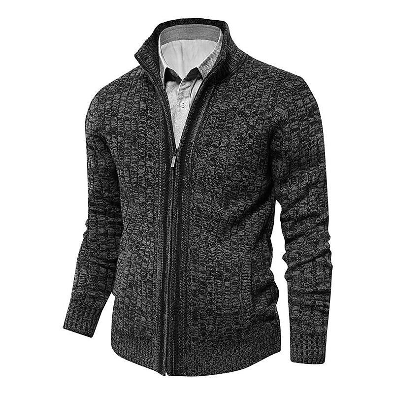 Pull zippé pour homme coupe slim en maille chinée à col montant