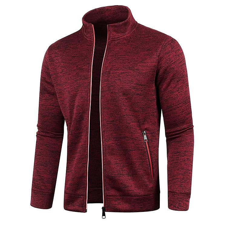 Cardigan col montant pour homme, pull en polaire fine à manches longues