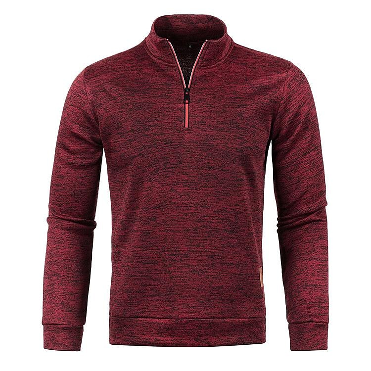 Pull polaire fin pour homme à col montant et demi-zip, manches longues