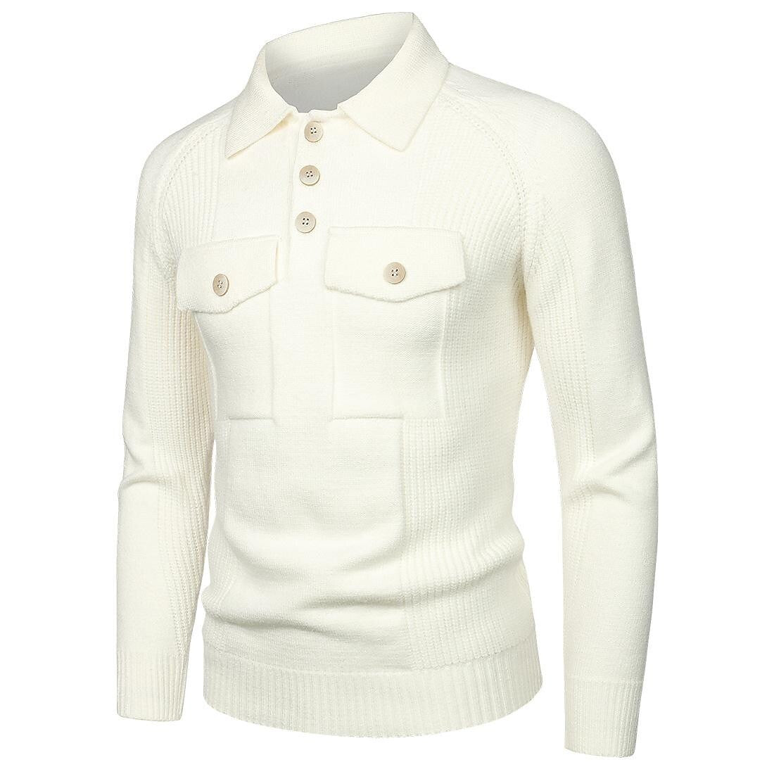 Chandail en tricot ajusté pour homme, style vintage, à manches raglan et poche à revers