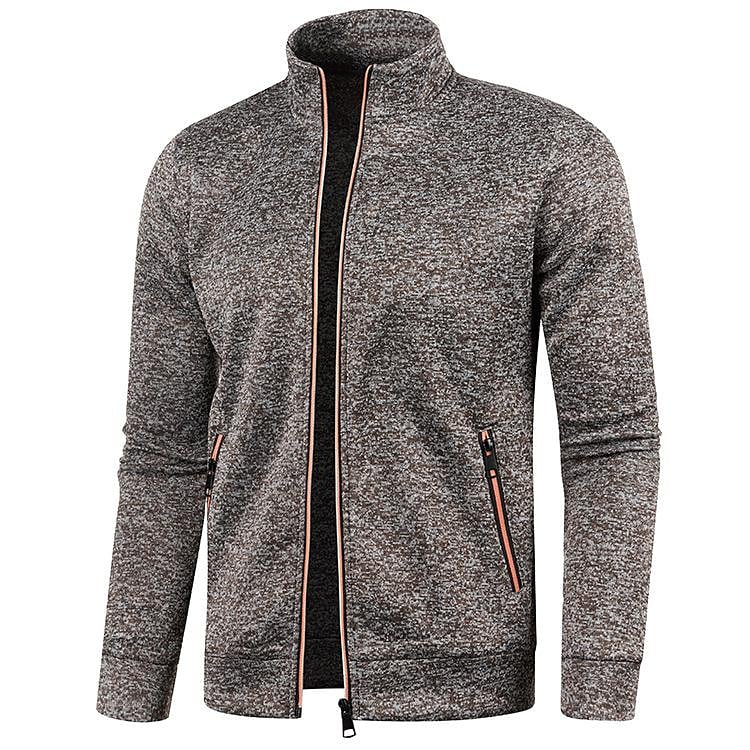 Cardigan col montant pour homme, pull en polaire fine à manches longues