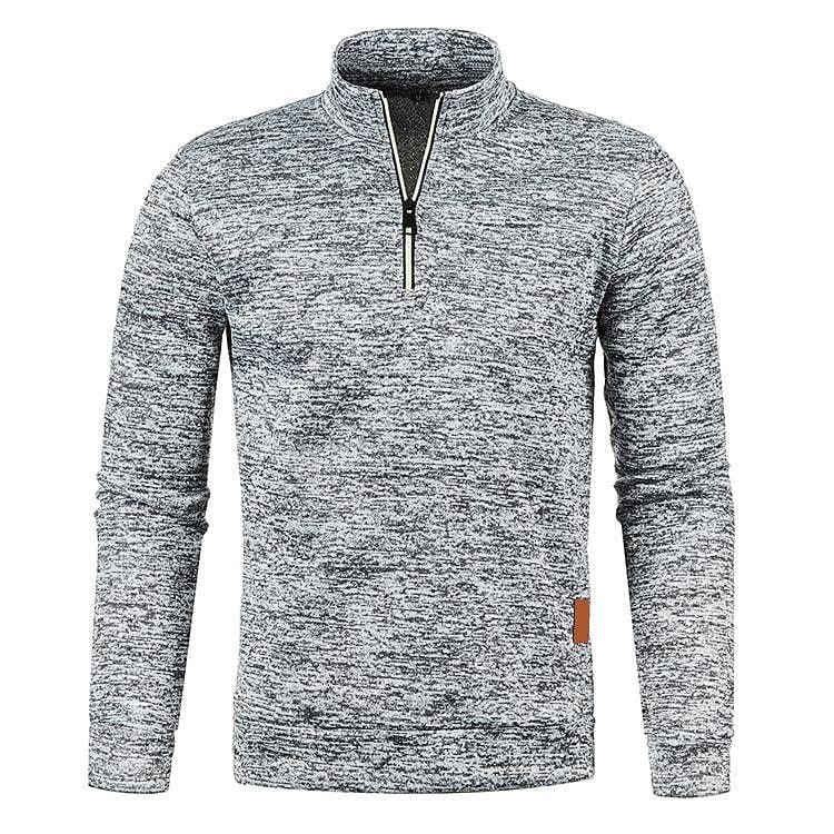 Pull polaire fin pour homme à col montant et demi-zip, manches longues