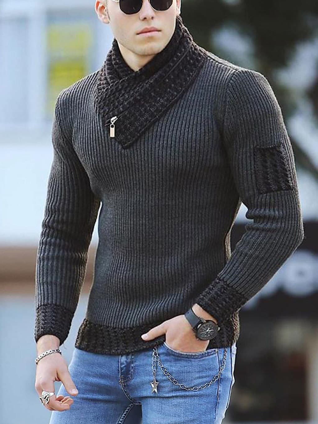 Pull Homme Col Roulé Style Ethnique Color Block