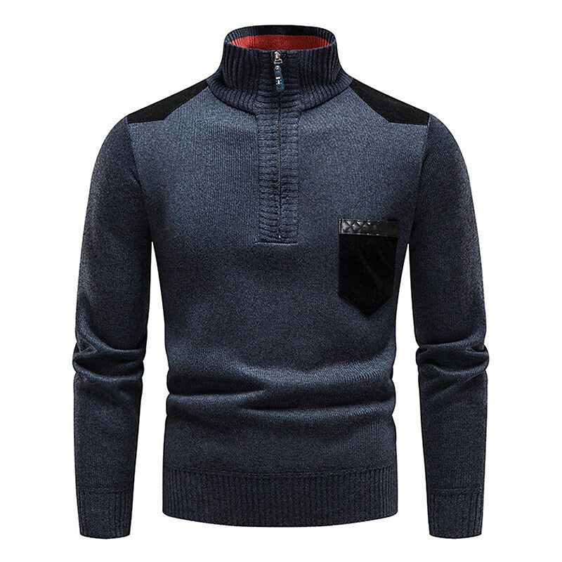Pull en molleton demi-zippé pour homme, col montant et blocs de couleur