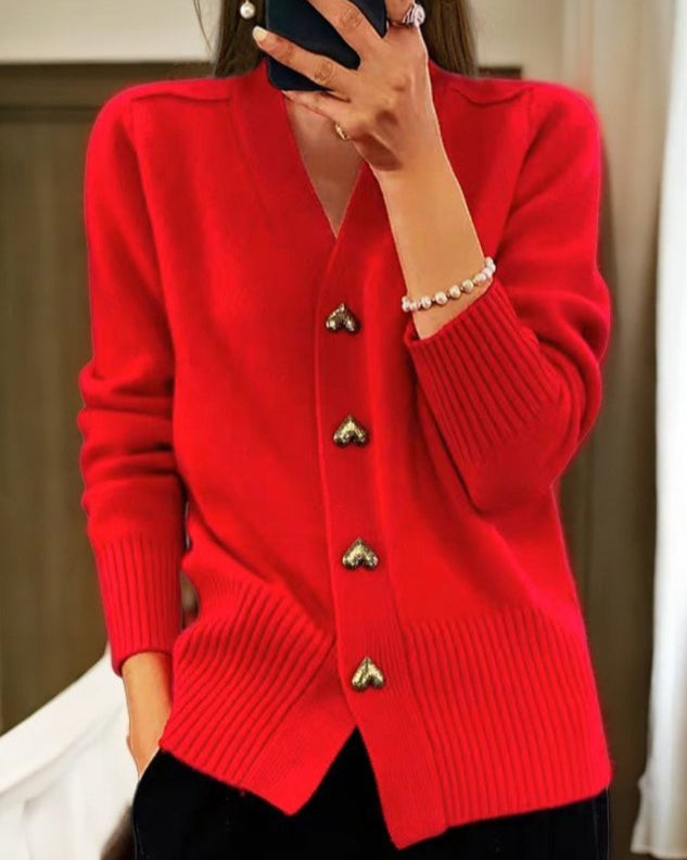 Gilet élégant à boutons en forme de cœur pour femme