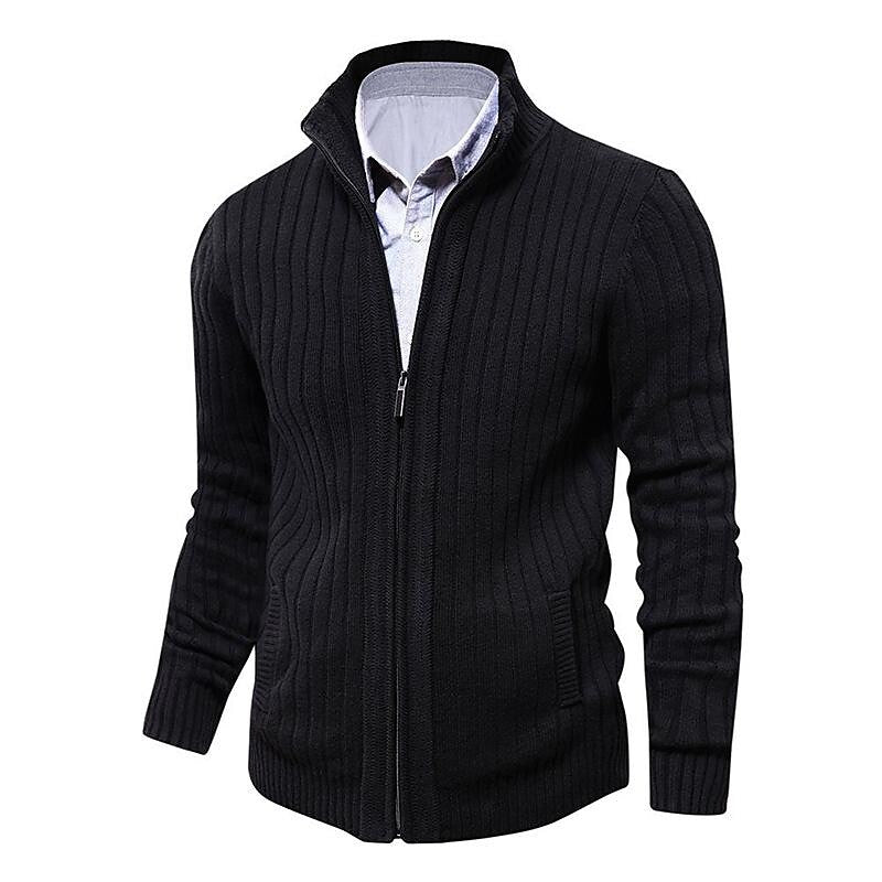 Pull zippé pour homme coupe slim en maille chinée à col montant