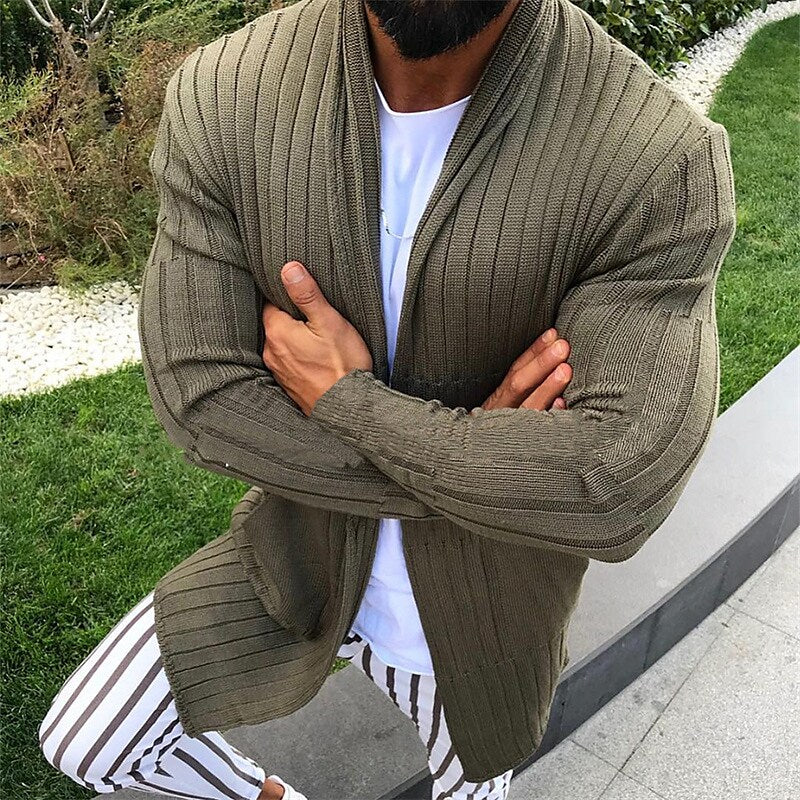 Cardigan côtelé uni à col en V pour homme