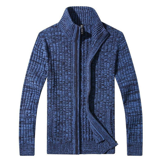 Herren Melange Stehkragen Slim Fit Reißverschluss-Pullover