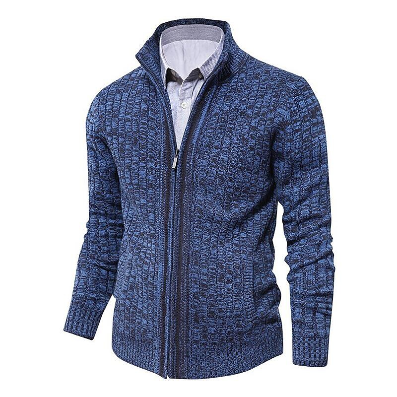 Pull zippé pour homme coupe slim en maille chinée à col montant